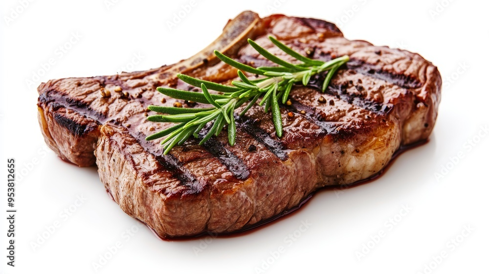 Grilled Beef Steak with Rosemary on White Background, Ideal for Culinary and Food Presentation Generative AI Grilled Beef Steak with Rosemary on White Background, Ideal for Culinary and Food Presentation Generative AI