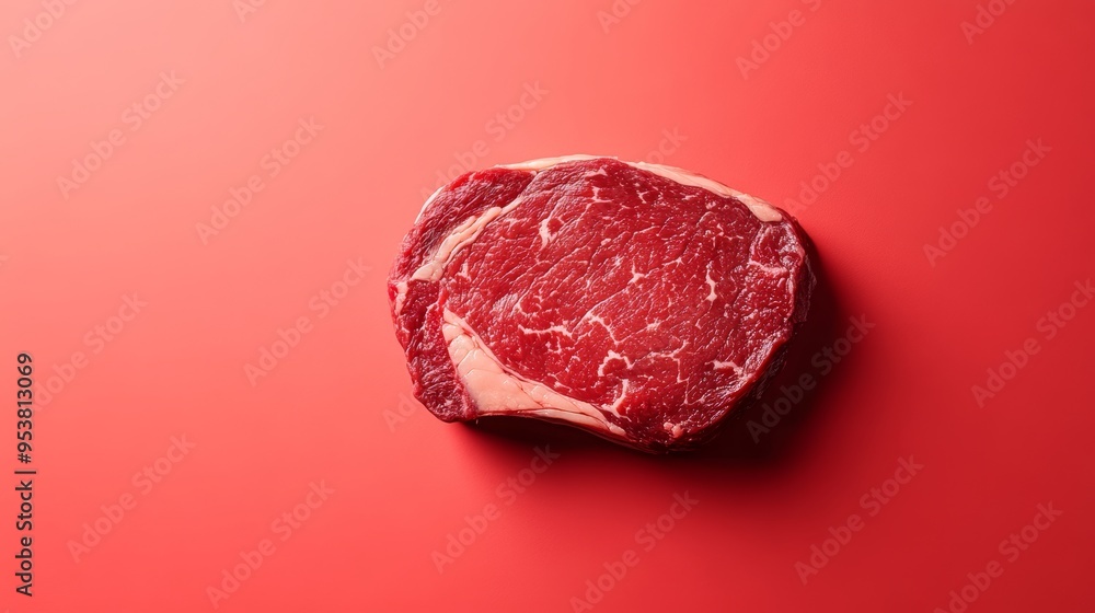 Raw Steak on a Light Red Background, Perfect for Food Blogging or Restaurant Menu Generative AI Raw Steak on a Light Red Background, Perfect for Food Blogging or Restaurant Menu Generative AI