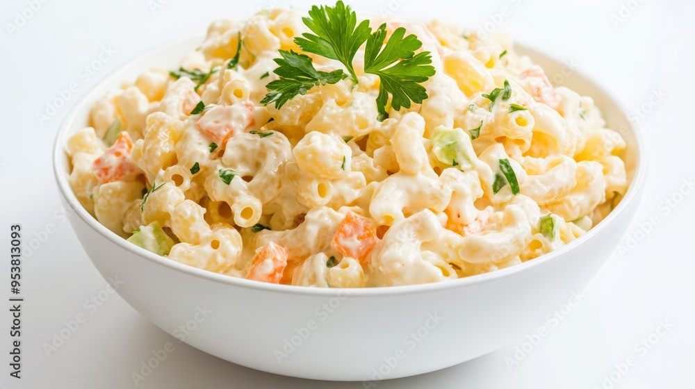 Homemade Macaroni Salad on White Background, Perfect for Summer Picnics or Family Gatherings Generative AI Homemade Macaroni Salad on White Background, Perfect for Summer Picnics or Family Gatherings Generative AI