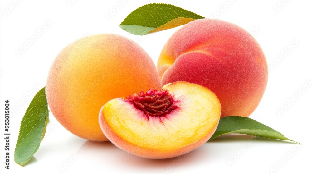 Fresh Peach with a Slice on White Background, Perfect for Food and Fruit Displays Generative AI Fresh Peach with a Slice on White Background, Perfect for Food and Fruit Displays Generative AI