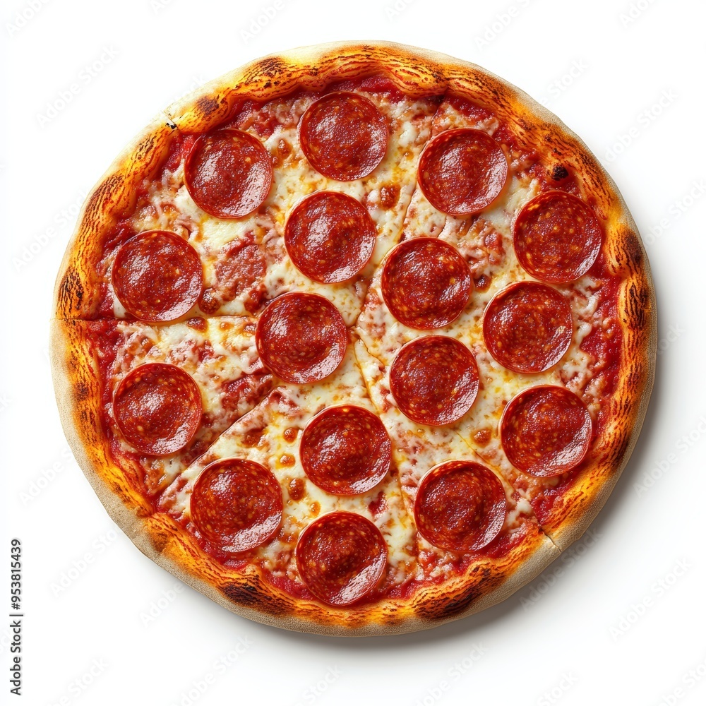 Pepperoni Pizza Isolated on White Background, Top View Generative AI Pepperoni Pizza Isolated on White Background, Top View Generative AI