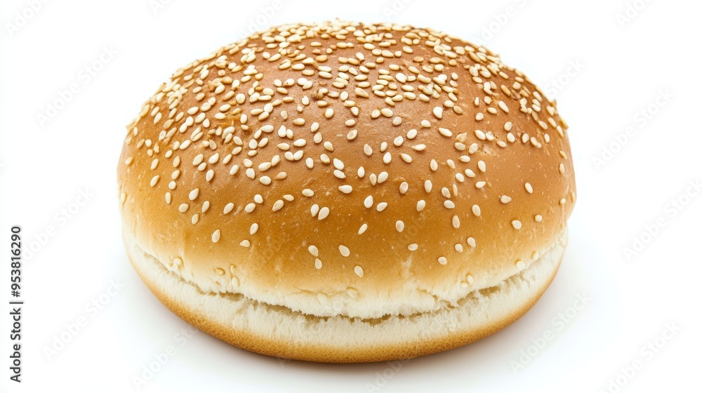 Sesame Seed Hamburger Bun Isolated on White Background, Top View Generative AI Sesame Seed Hamburger Bun Isolated on White Background, Top View Generative AI