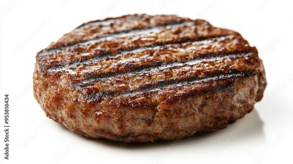 Grilled Hamburger Patty on White Background, Perfect for Food Advertising Generative AI Grilled Hamburger Patty on White Background, Perfect for Food Advertising Generative AI
