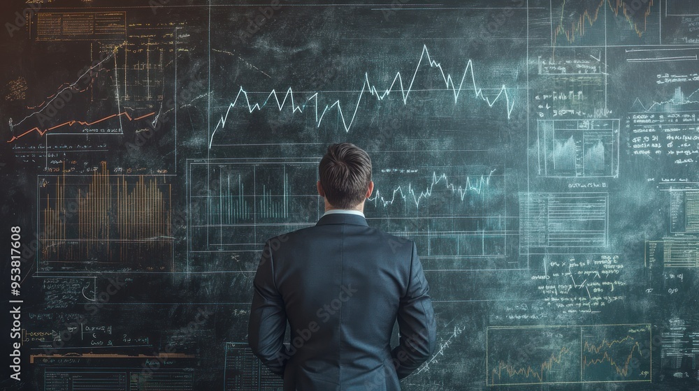 Businessman Looking at Charts on a Wall Businessman Looking at Charts on a Wall