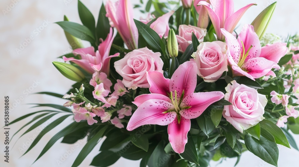 Beautiful Pink Rose and Lily Bouquet for All Occasions - Perfect Floral Arrangement Generative AI Beautiful Pink Rose and Lily Bouquet for All Occasions - Perfect Floral Arrangement Generative AI