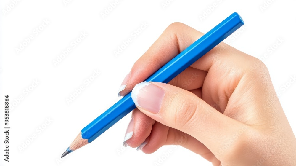 Woman Holding Blue Pencil Against White Background, Creative Drawing Concept Generative AI Woman Holding Blue Pencil Against White Background, Creative Drawing Concept Generative AI