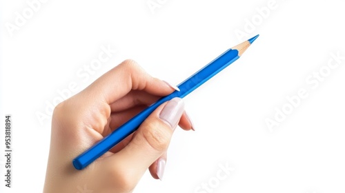 Woman Holding Blue Pencil Against White Background, Creative Drawing Concept Generative AI