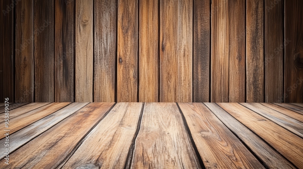 Wooden wall and floor background with copy space Generative AI Wooden wall and floor background with copy space Generative AI