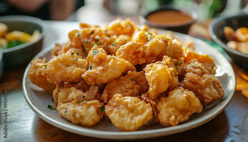 fried crispy prawn on a plate closeup shot generated by AI fried crispy prawn on a plate closeup shot generated by AI