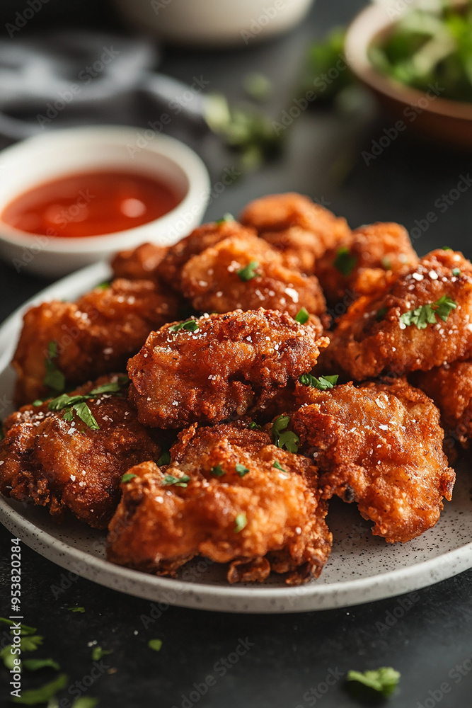fried crispy prawn on a plate closeup shot generated by AI fried crispy prawn on a plate closeup shot generated by AI