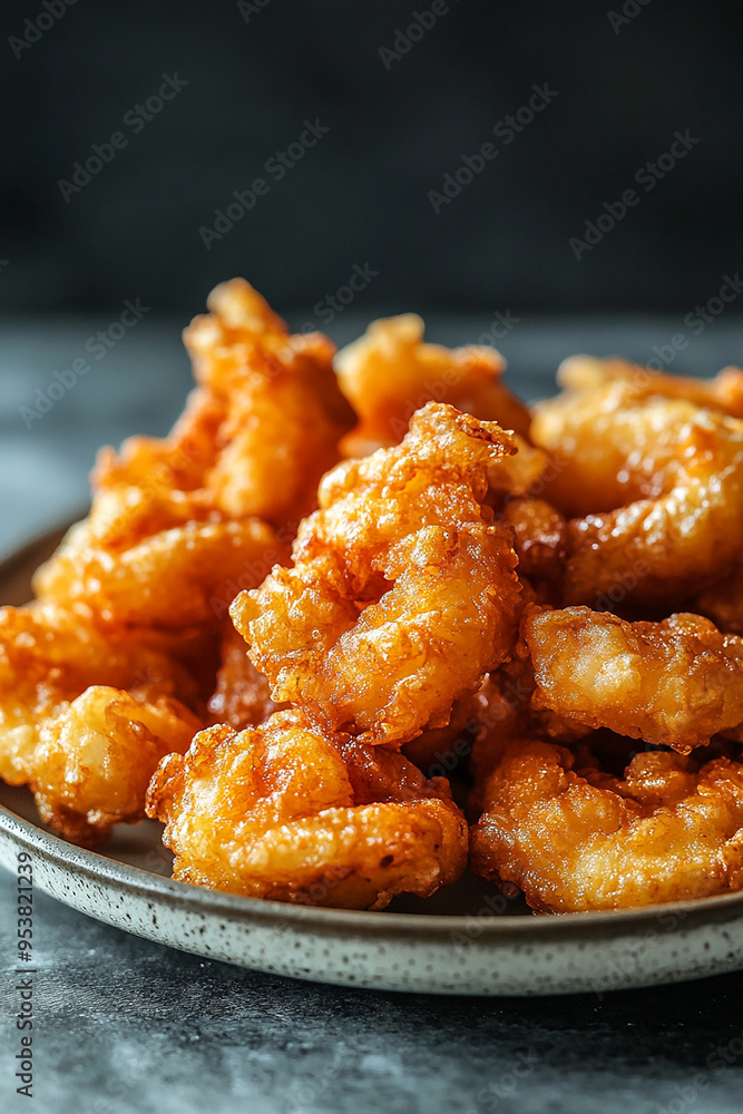 fried crispy prawn on a plate closeup shot generated by AI fried crispy prawn on a plate closeup shot generated by AI