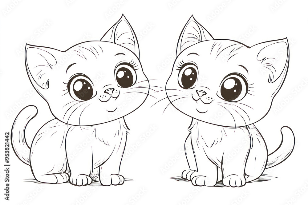 Cute Cat Coloring Pages. White Background. Cute Cat Coloring Pages. White Background.
