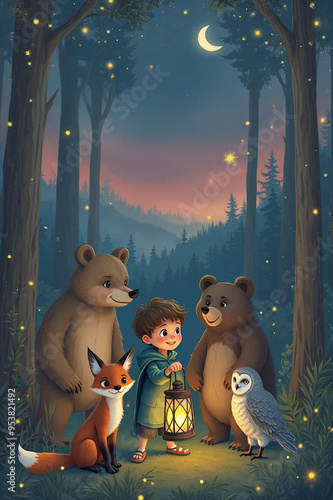 Kids Book Cover - A Magic Midnight Forest Adventure - AI generated 