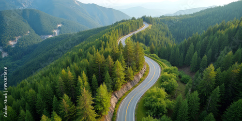 winding road in the mountains view from a height