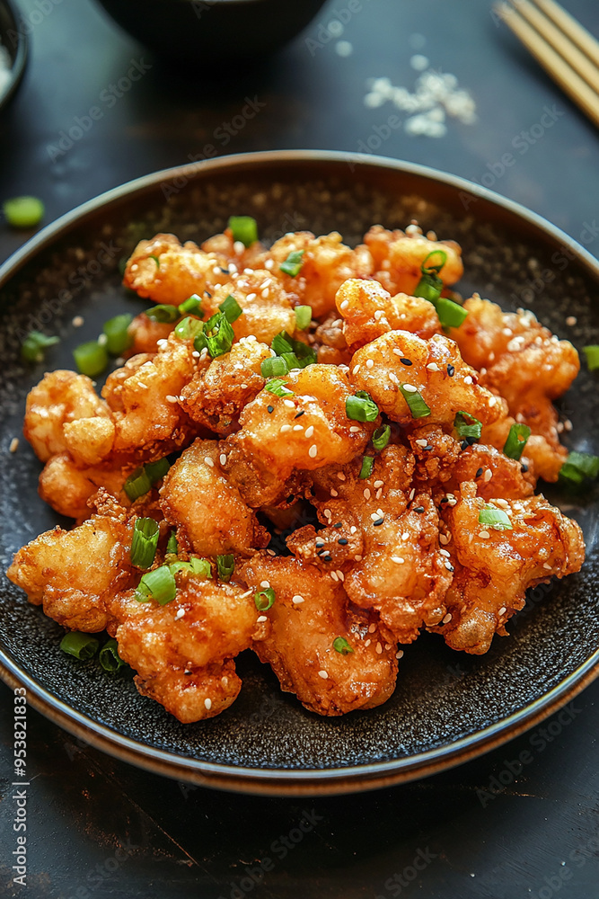 fried crispy prawn on a plate closeup shot generated by AI fried crispy prawn on a plate closeup shot generated by AI