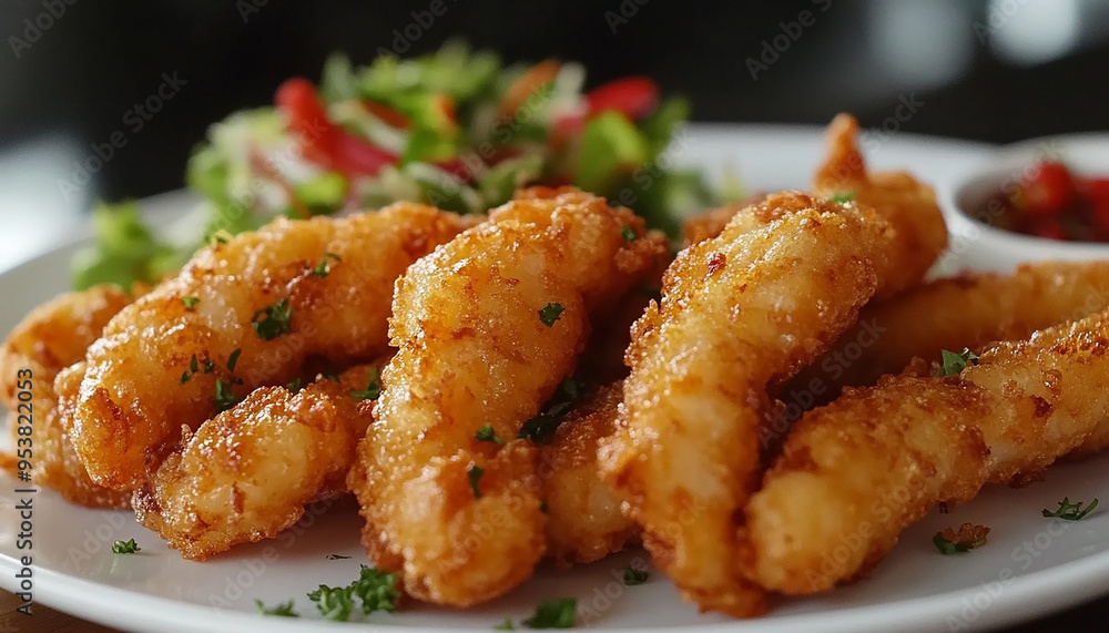 fried crispy prawn on a plate closeup shot generated by AI fried crispy prawn on a plate closeup shot generated by AI