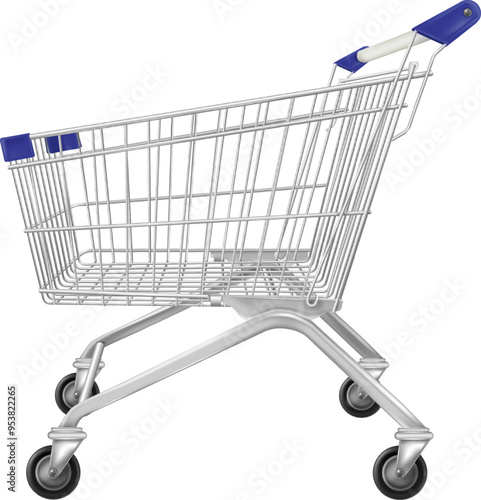 Realistic store cart side view. Supermarket trolley