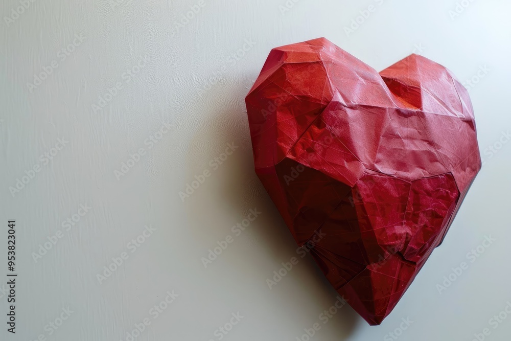 Red origami heart on white background Red origami heart on white background