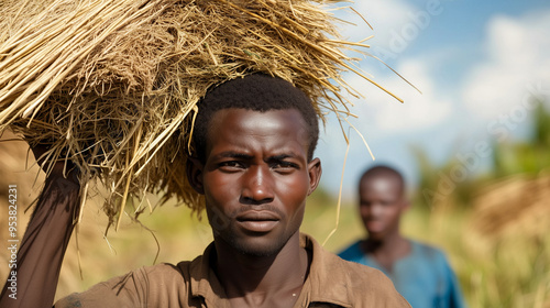 Man Carrying Hay In Africa photo