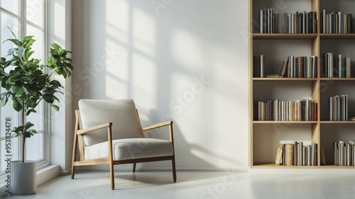 A simple reading book room with a comfortable armchair