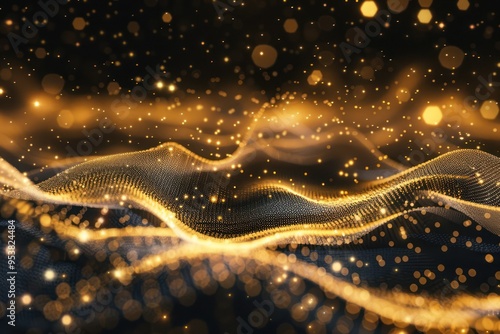 Abstract Golden Waves with Sparkles