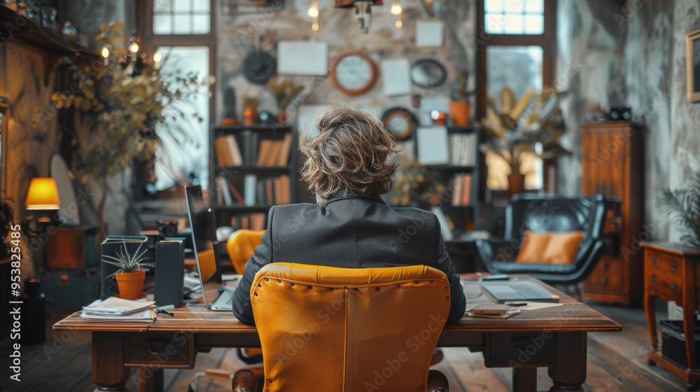 Man Working at Desk. Man Working at Desk.