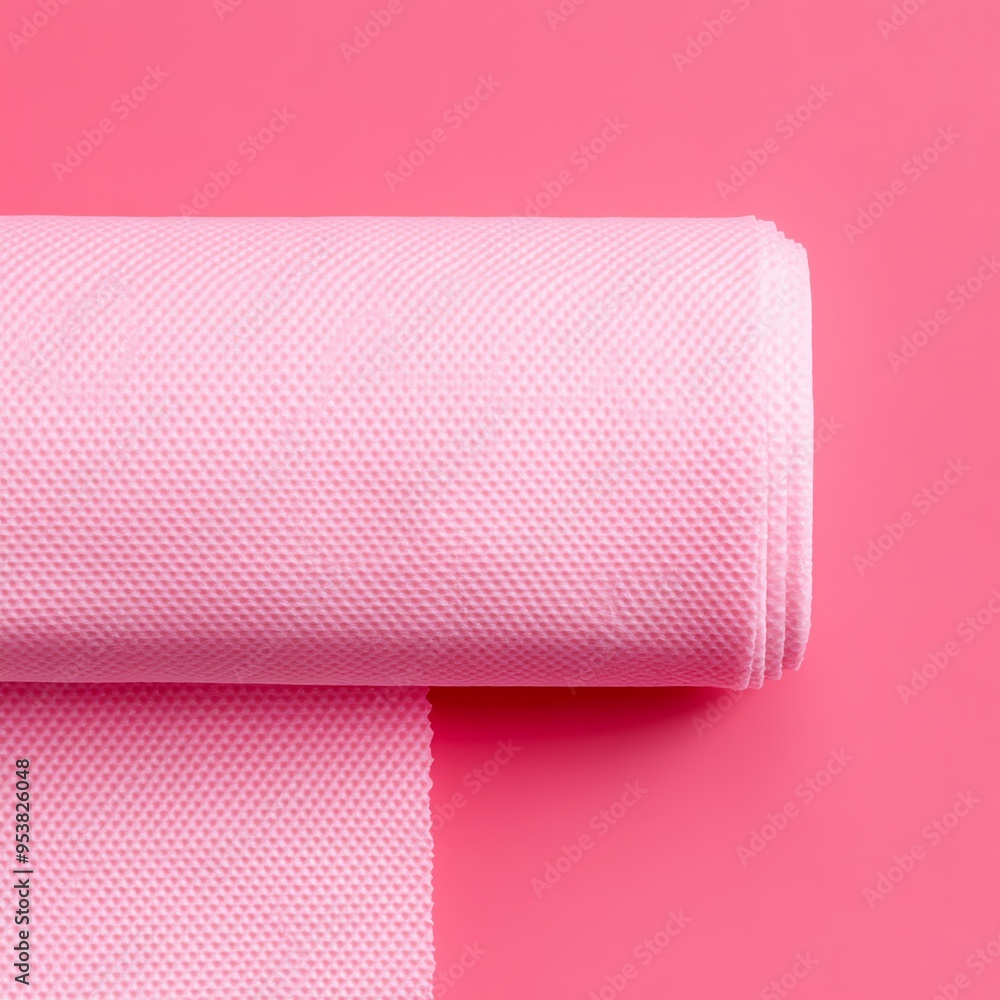 Pink mesh fabric roll isolated on a pink background. Pink mesh fabric roll isolated on a pink background.