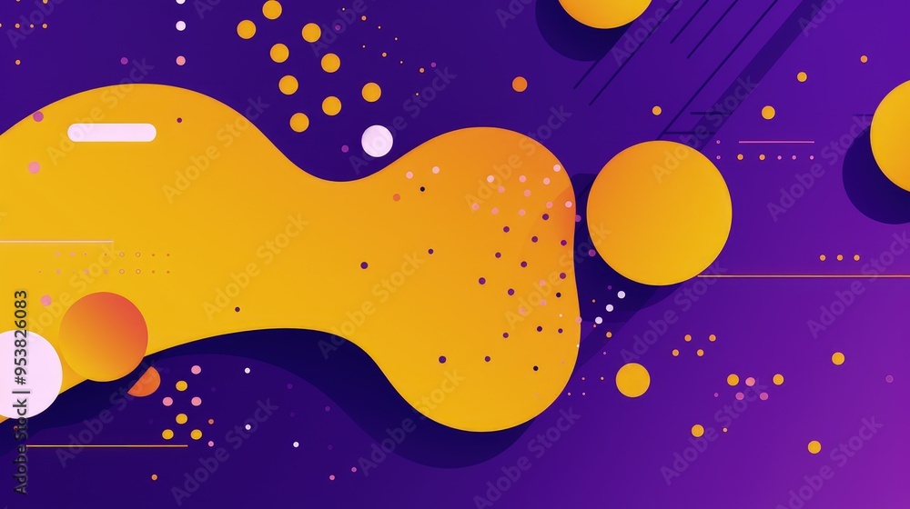 A vibrant abstract design featuring yellow shapes and dots on a purple background, ideal for graphics and digital projects. A vibrant abstract design featuring yellow shapes and dots on a purple background, ideal for graphics and digital projects.