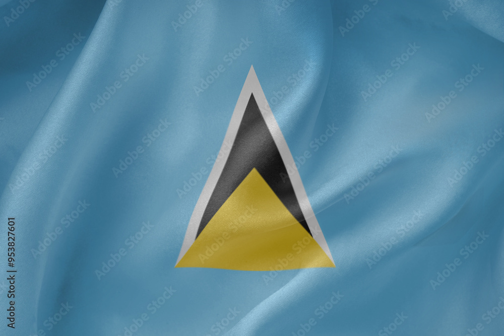 Saint Lucia waving flag close up fabric texture background Saint Lucia waving flag close up fabric texture background