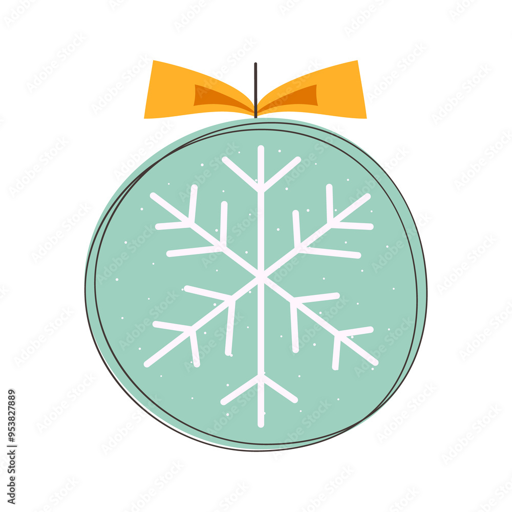 Christmas blue tree toy with snowflake. Happy new year decoration in retro colors flat style with . Christmas sticker - holiday symbol icon. illustration Christmas blue tree toy with snowflake. Happy new year decoration in retro colors flat style with . Christmas sticker - holiday symbol icon. illustration