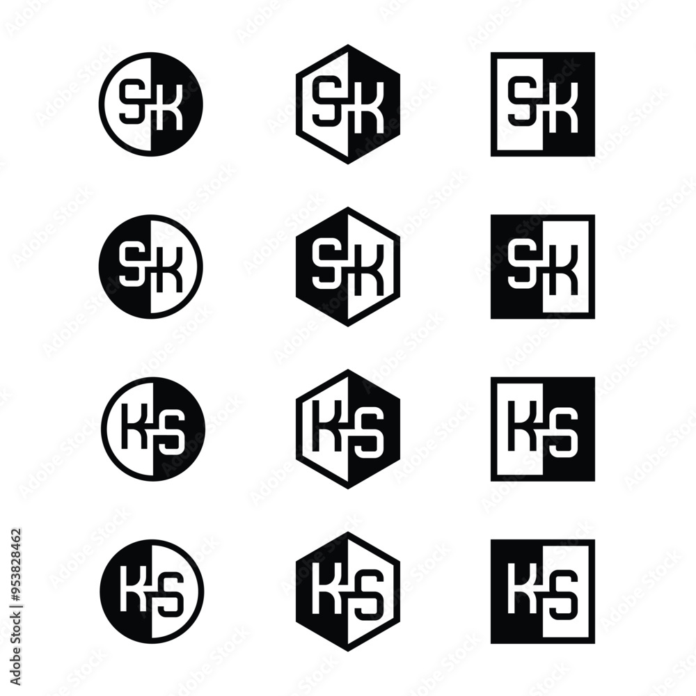 Letters SK and KS Positive and Negative Logo Set, suitable for any business Letters SK and KS Positive and Negative Logo Set, suitable for any business