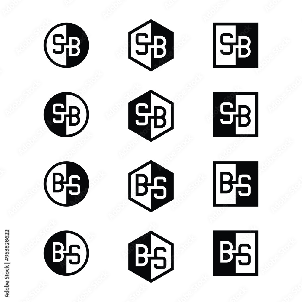Letters SB and BS Positive and Negative Logo Set, suitable for any business Letters SB and BS Positive and Negative Logo Set, suitable for any business