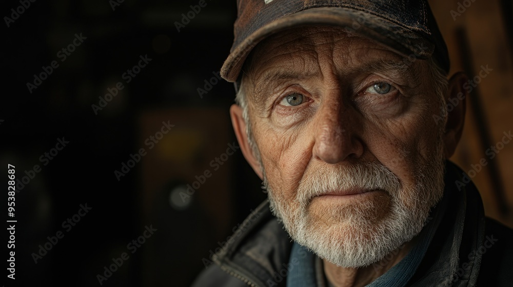 Portrait of a weathered, older man wearing a cap Portrait of a weathered, older man wearing a cap