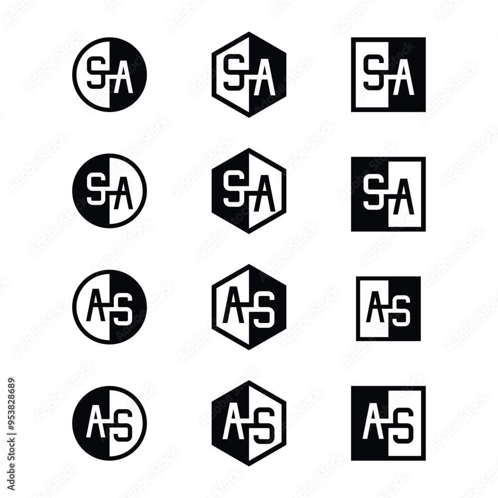 Letters SA and AS Positive and Negative Logo Set, suitable for any business Letters SA and AS Positive and Negative Logo Set, suitable for any business