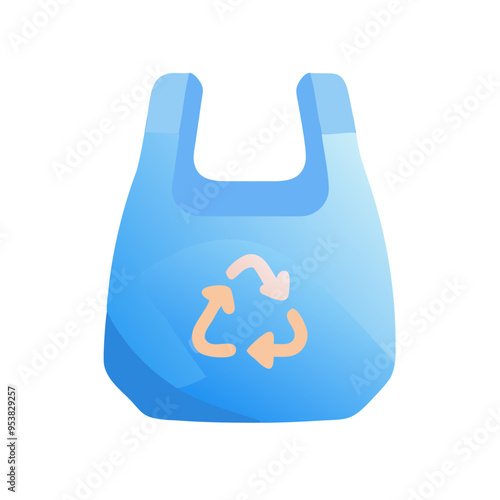 Reusable blue plastic bag with recycling symbol vector illustration