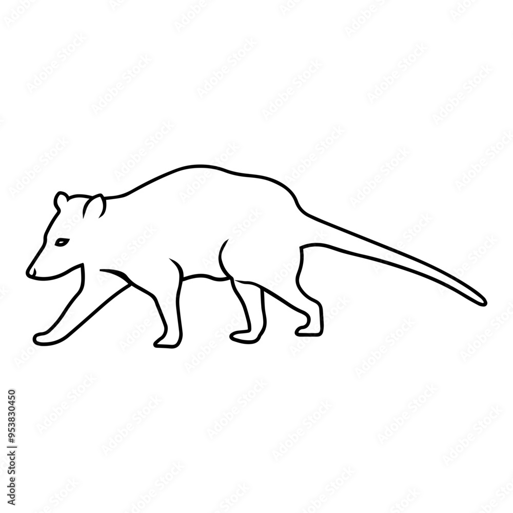 Fototapeta premium Opossum Side View Outline