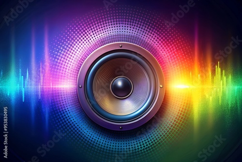 A bass music speaker vibrating with colored musical waves photo