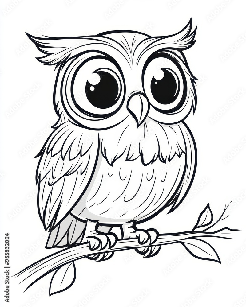 Cute cartoon owl with big eyes perched on a branch. Cute cartoon owl with big eyes perched on a branch.