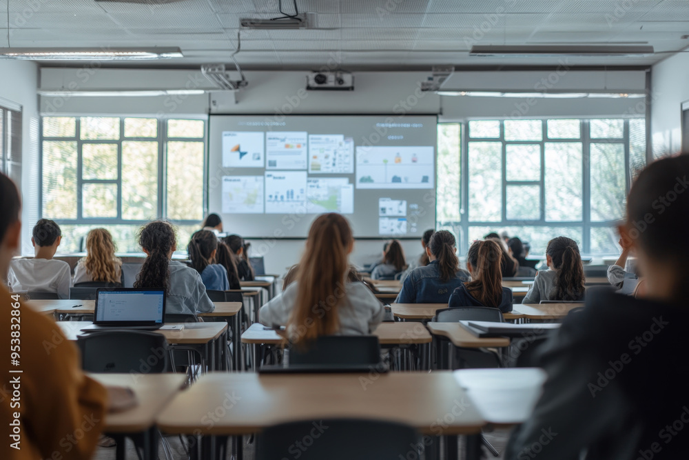 Diverse group of students attending a business class at university Diverse group of students attending a business class at university