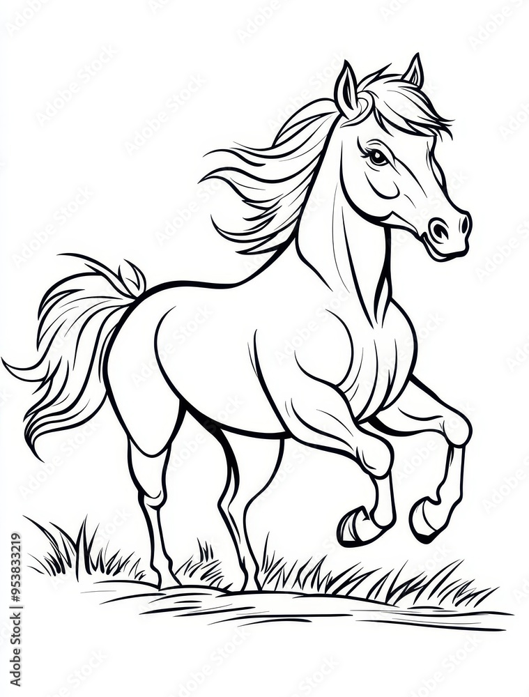 Obraz premium Line drawing of a horse running in a field.