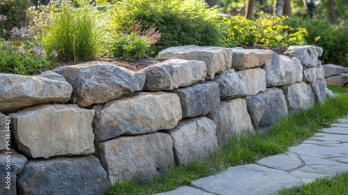 Stone Wall in a Lush Garden