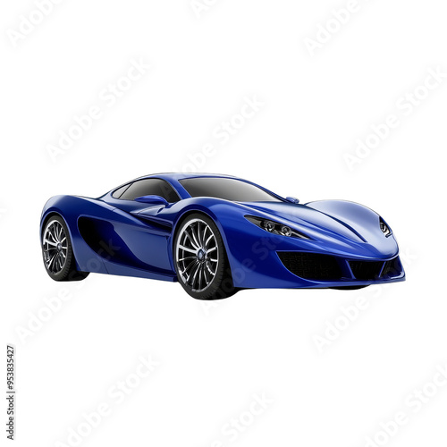 Sleek blue sports car with modern design and aerodynamic curves, perfect for automotive enthusiasts and promotional materials, isolated on transparent background.