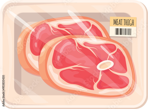 Meat steak in plastic wrap. Food cartoon icon