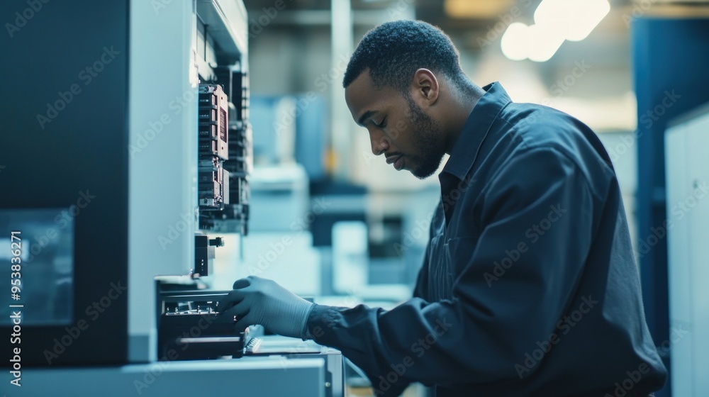 A Man Working With a Complex Machine in a Factory Setting