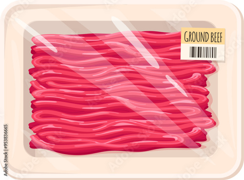 Ground beef pack. Minced meat in plastic tray