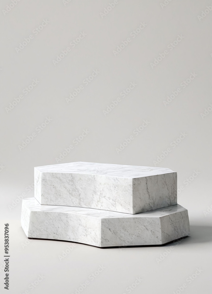 Empty white natural stone minimalistic podium or pedestal, for product showcase or advertising, isolated with light grey background Empty white natural stone minimalistic podium or pedestal, for product showcase or advertising, isolated with light grey background