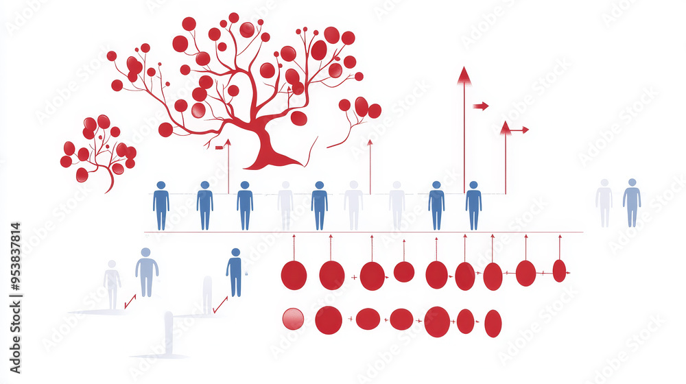 A diagram of a family tree with a red blob in the middle A diagram of a family tree with a red blob in the middle
