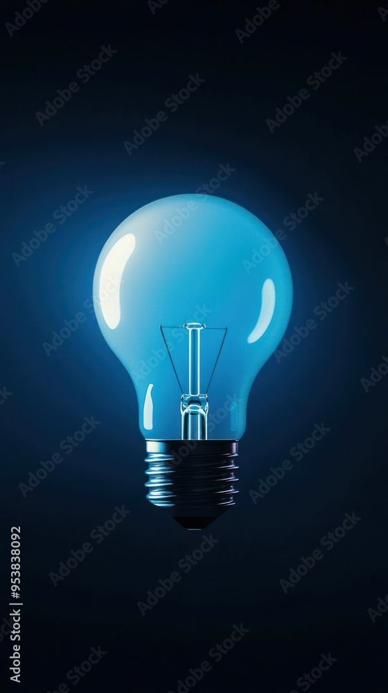 Blue lightbulb glowing against dark background, symbolizing creativity, innovation, and ideas in a modern, abstract style. Blue lightbulb glowing against dark background, symbolizing creativity, innovation, and ideas in a modern, abstract style.