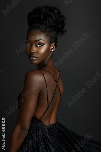Wallpaper Mural Beautiful African American woman in black dress posing in studio, Ai Generated Torontodigital.ca