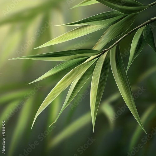 A Realistic Closeup of a Bamboo Leaf with Soft Lighting, Ideal for Nature and Environment Concepts Generative AI